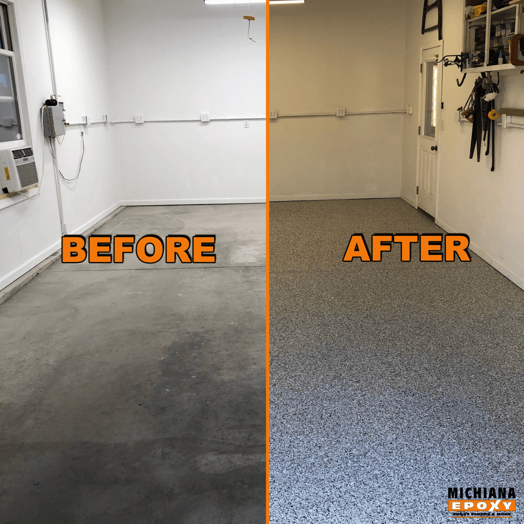 Epoxy Floor in Elkhart, Indiana - The Wood Shop - Before & After photo