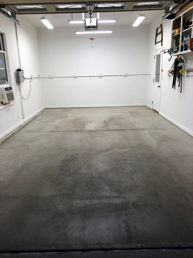 Before photo of a wood shop epoxy floor in Elkhart, Indiana