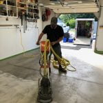 Grinding the floor of a wood shop in Elkhart, Indiana